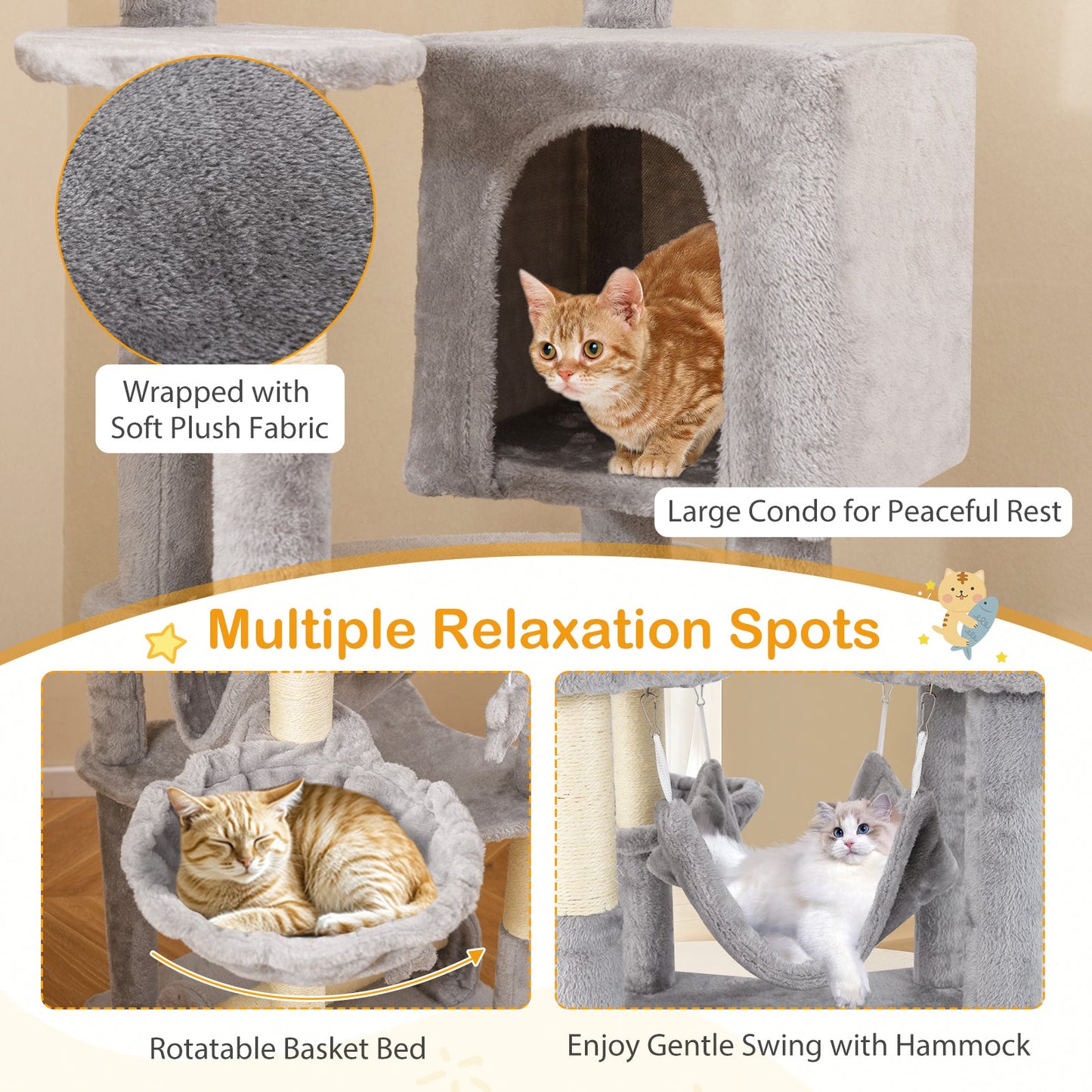 69 Inch Multi-level Cat Tree with Top Perch and Cozy Condo