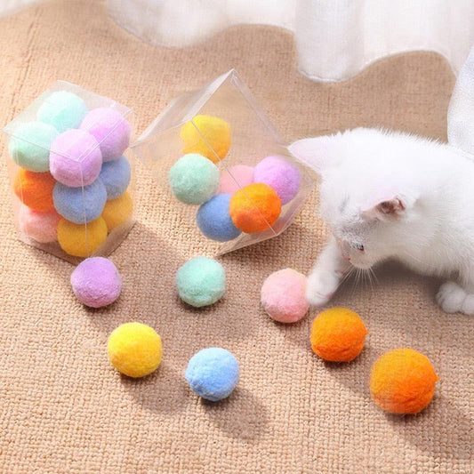 12Pcs/lot Funny Cat Toys Stretch Plush Ball Toys for Cats Colorful Interactive Cat Pom Pom Kitten Toy Pet Supplies Plush Balls for Training and Kitten Play