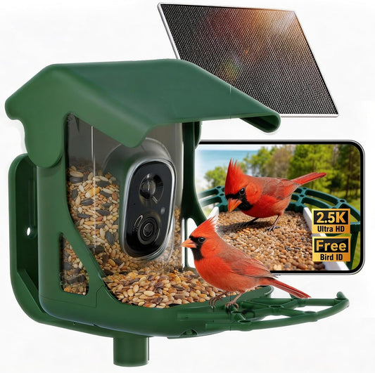 Bird Feeder Camera Solar WiFi 4MP 2.5K AI Motion Detection No Fee