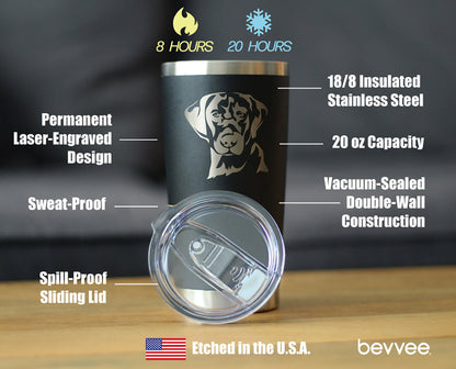 Black Lab Face - Labrador Retriever - Insulated Coffee Tumbler Cup with Sliding Lid - Stainless Steel Insulated Mug - Fun Unique Dog Themed Decor Gifts