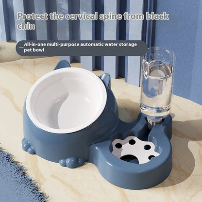 Double Bowl Ceramic Pet Automatic Dog Water Bowl Stainless Steel Cat Bowl