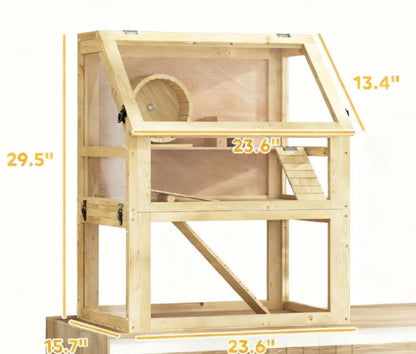 3 Tier Wooden Hamster Cage with Digging Base