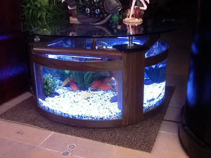 WARRANTY INCLUDED! 55 gallon GLASS round circle table aquarium fish tank setup- MAPLE