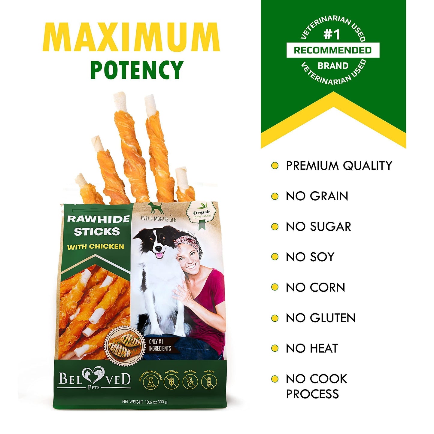 Rawhide Sticks for Dogs Chicken-Wrapped Grain-Free Chews