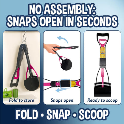 Dog Pooper Scooper Kit with Waste Bags & Holder Long Handle Cleanup Set