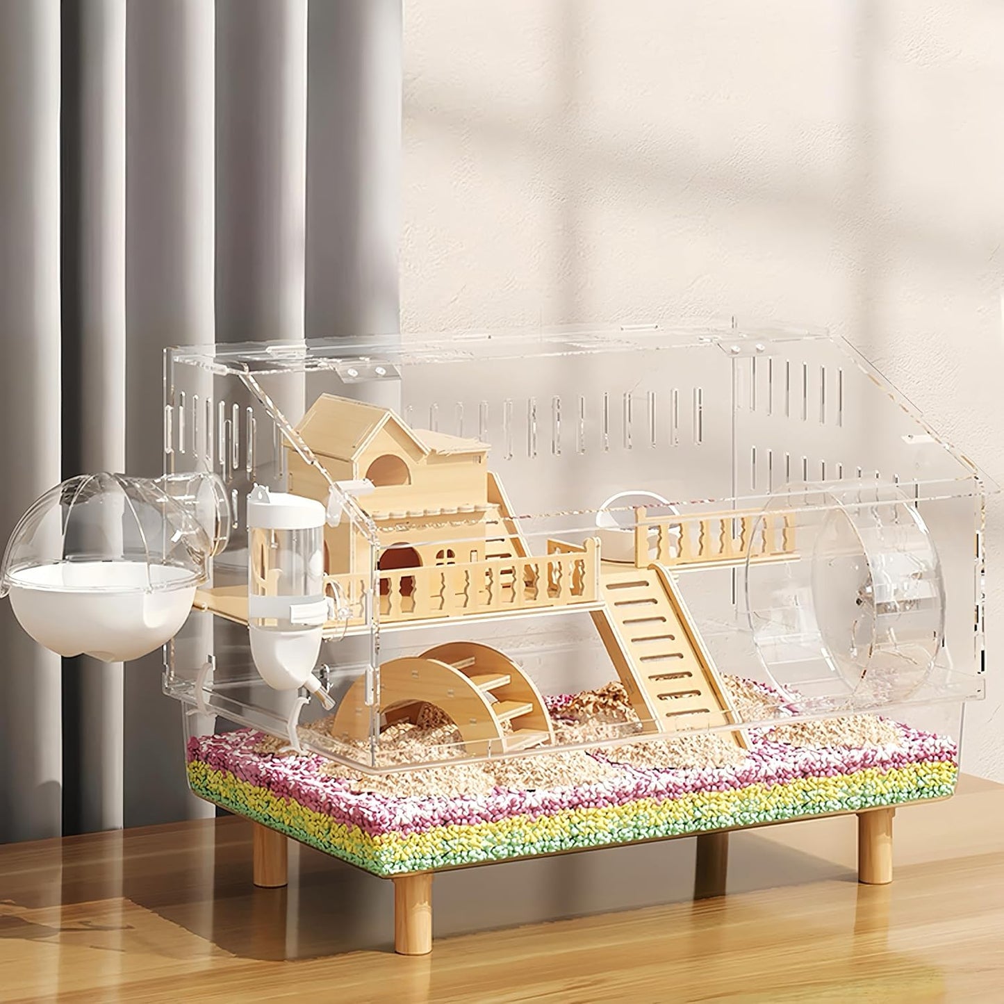 Acrylic Hamster Cage 2 Tier Habitat with Accessories Transparent Small Pets