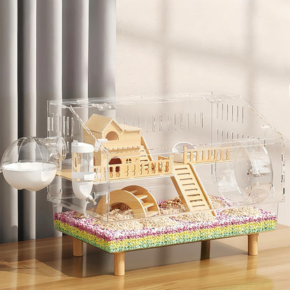 Acrylic Hamster Cage 2 Tier Habitat with Accessories Transparent Small Pets