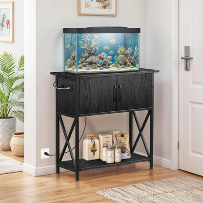 20-29 Gallon Fish Tank Stand with Cabinet for Fish Tank Accessories Storage, Metal Double Aquarium Stand, 30.71''L x 12.6''