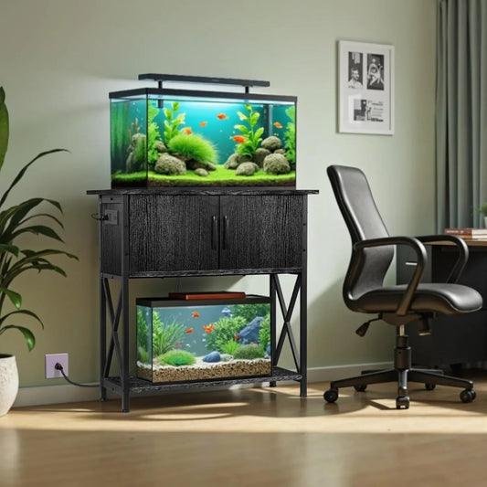 20-29 Gallon Fish Tank Stand with Cabinet for Fish Tank Accessories Storage, Metal Double Aquarium Stand, 30.71''L x 12.6''