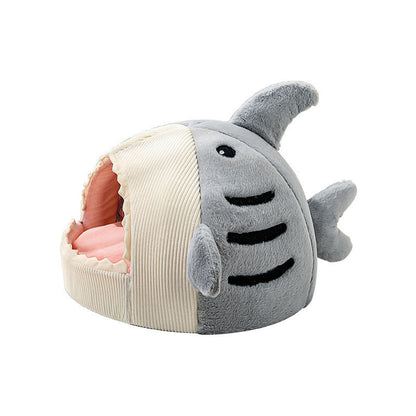 Autumn and Winter Warm Internet Celebrity Big Mouth Shark Pet Nest Semi Closed Cat Nest Dog Nest with Mat Deep Sleep Pet Supplies