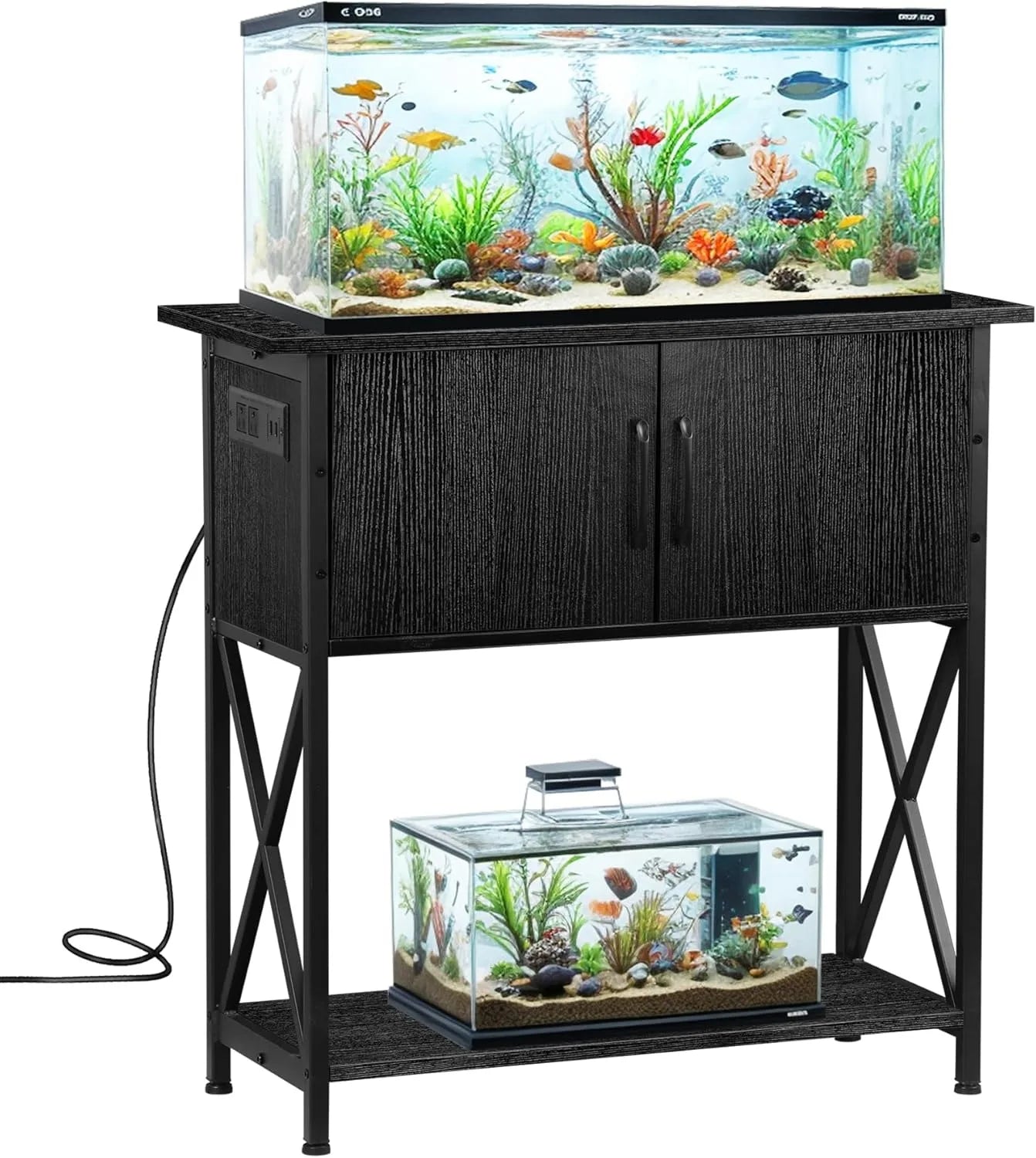 20-29 Gallon Fish Tank Stand with Cabinet for Fish Tank Accessories Storage, Metal Double Aquarium Stand, 30.71''L x 12.6''