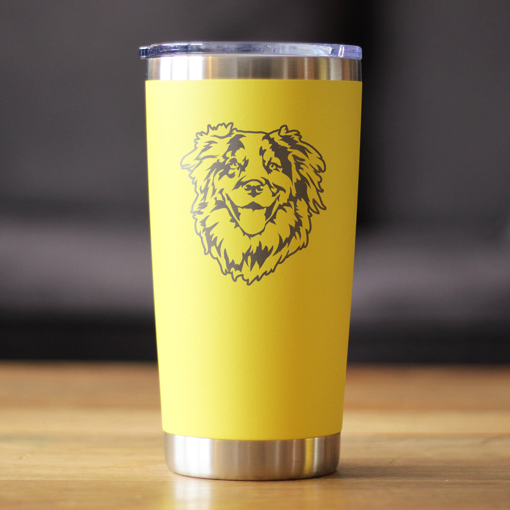 Australian Shepherd Face - Insulated Coffee Tumbler Cup with Sliding Lid - Stainless Steel Travel Mug - Unique Dog Gifts for Aussie Lovers