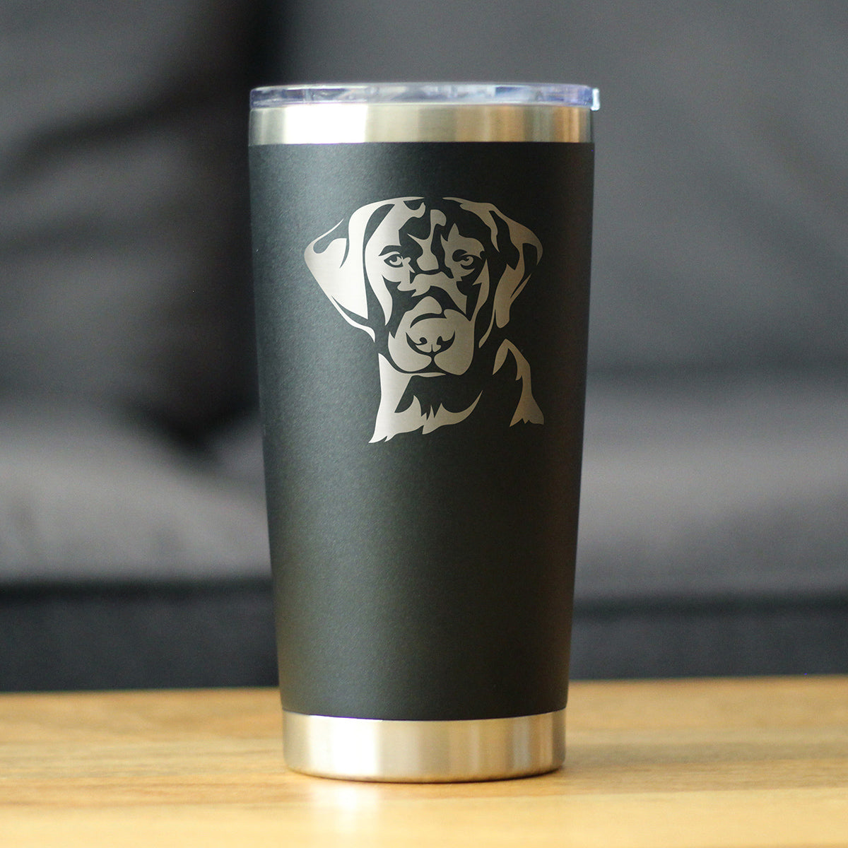 Black Lab Face - Labrador Retriever - Insulated Coffee Tumbler Cup with Sliding Lid - Stainless Steel Insulated Mug - Fun Unique Dog Themed Decor Gifts