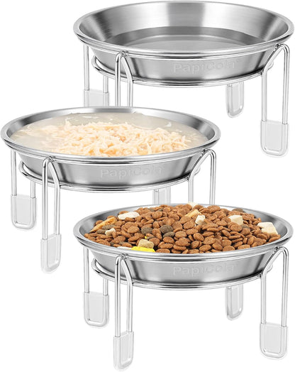 Elevated Cat Bowls Stainless Steel Raised Anti Vomit Small Dog 2/3 Pack