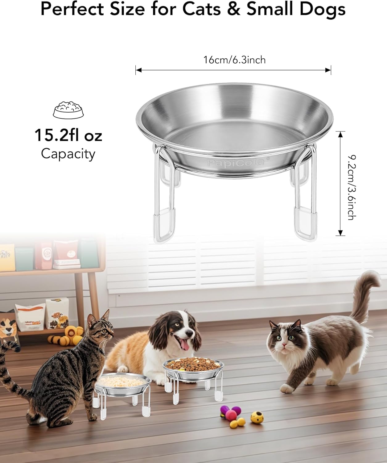 Elevated Cat Bowls Stainless Steel Raised Anti Vomit Small Dog 2/3 Pack