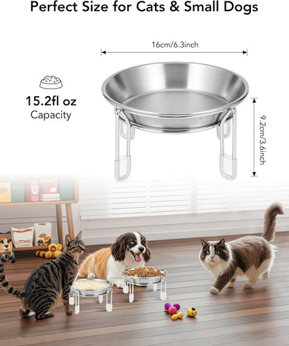 Elevated Cat Bowls Stainless Steel Raised Anti Vomit Small Dog 2/3 Pack