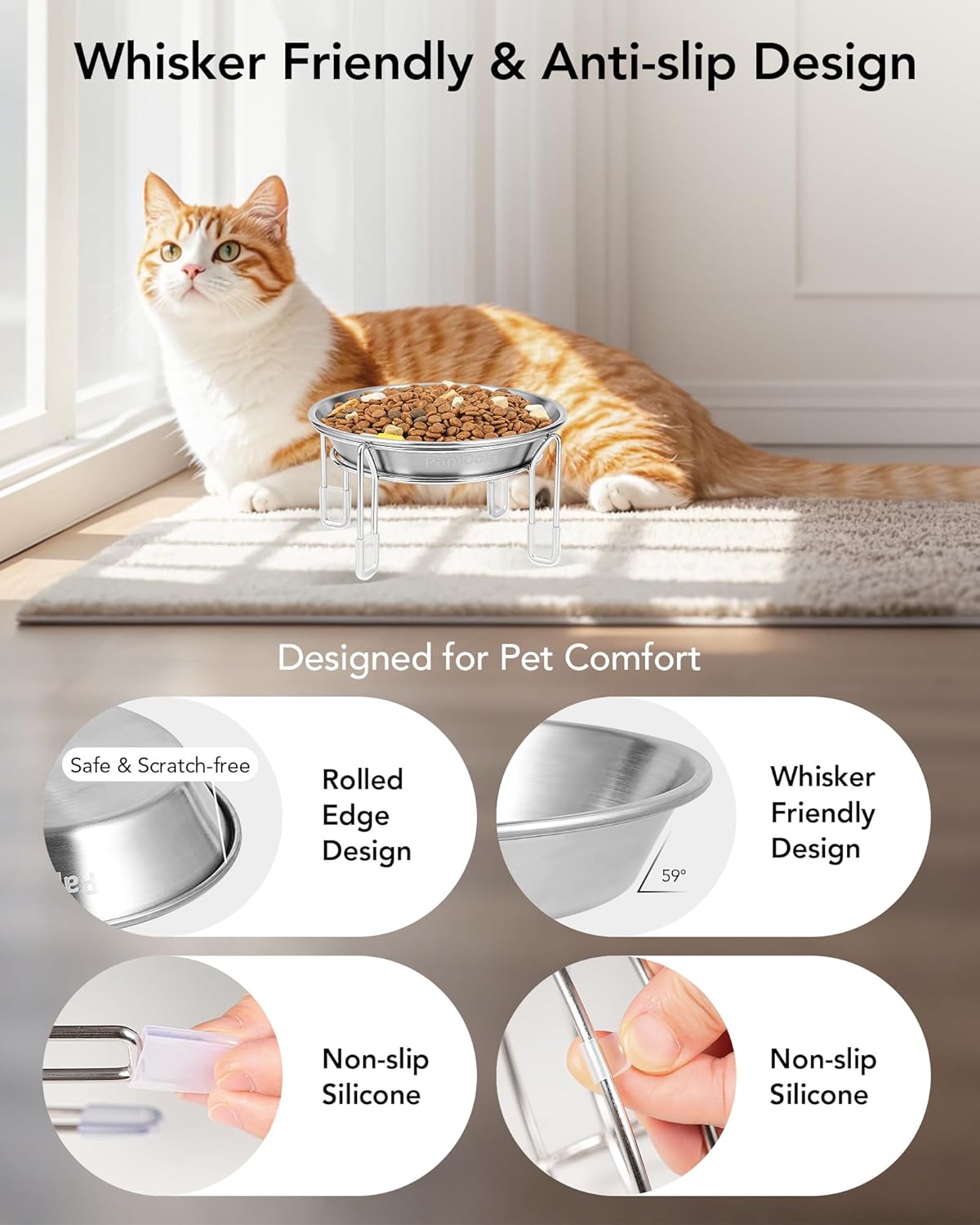Elevated Cat Bowls Stainless Steel Raised Anti Vomit Small Dog 2/3 Pack