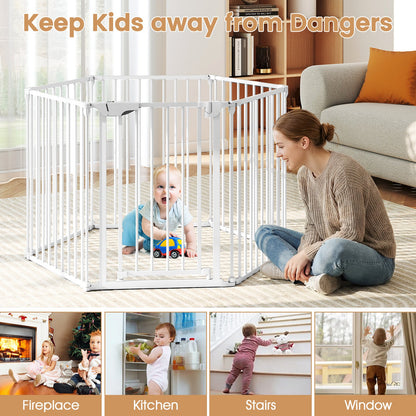 Extra Wide Baby Gate Fits 34.5-154" Openings 6-Panel Adjustable Pet Safety Fence