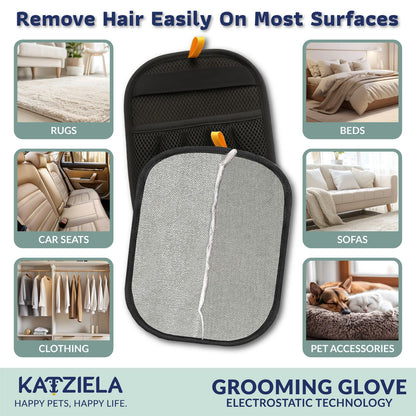 FurTidy Glove by Katziela – Pet Hair Remover Glove for Dogs & Cats, Reusable Electrostatic Grooming Mitt for Furniture, Clothing, Carpet & Car Seats – Washable & Eco-Friendly Deshedding Tool