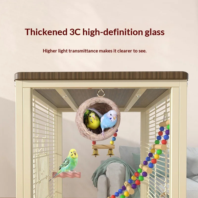 Large Parrot Cockatiel Bird Cage Nests Breeding Villa High Visibility Panels Horizontal Bar Anti Spill Tray Easy Clean Parrot