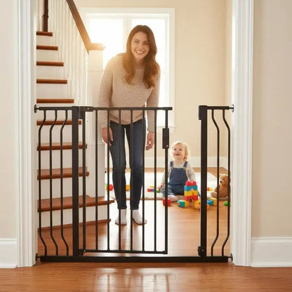 Baby Gate, 29.5"-46.4" Extra Wide, 30" High, Dog Gate for Stairs Doorways and House, Easy Step Walk Thru Auto Close Child Gate Pet Security Gate with Pressure Mount Kit and Wall Mount Kit, Black
