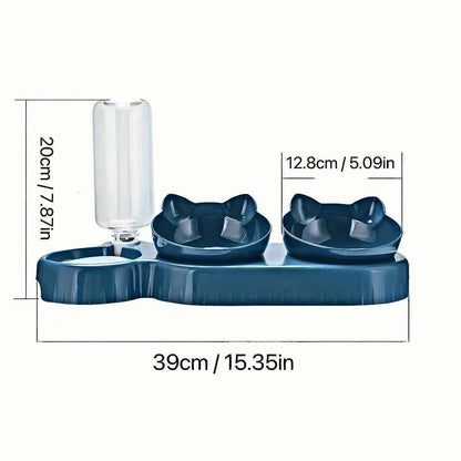 3-in-1 Cat Food & Water Bowl Set with Gravity Water Feeder