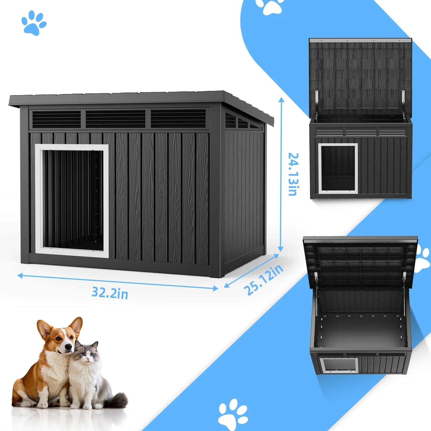 Resin Dog House With Hydraulic Rod Waterproof Insulated Kennel