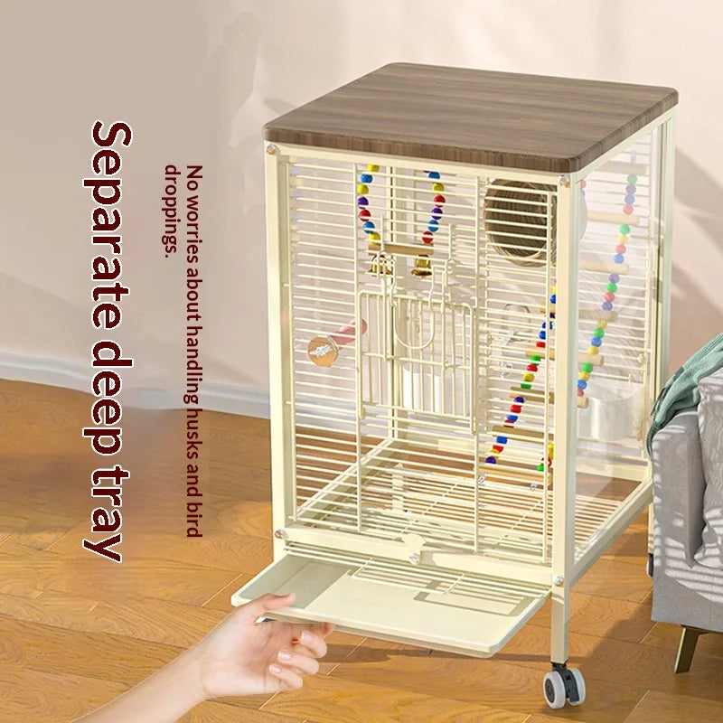 Large Parrot Cockatiel Bird Cage Nests Breeding Villa High Visibility Panels Horizontal Bar Anti Spill Tray Easy Clean Parrot