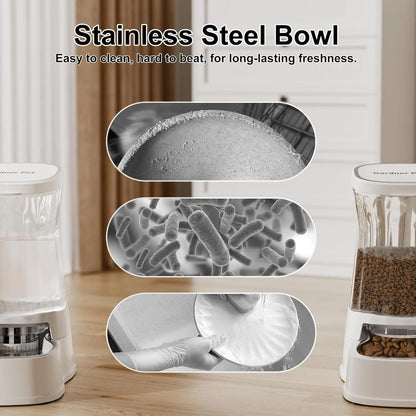Automatic Pet Feeder And Water Dispenser Set Stainless Steel Bowls