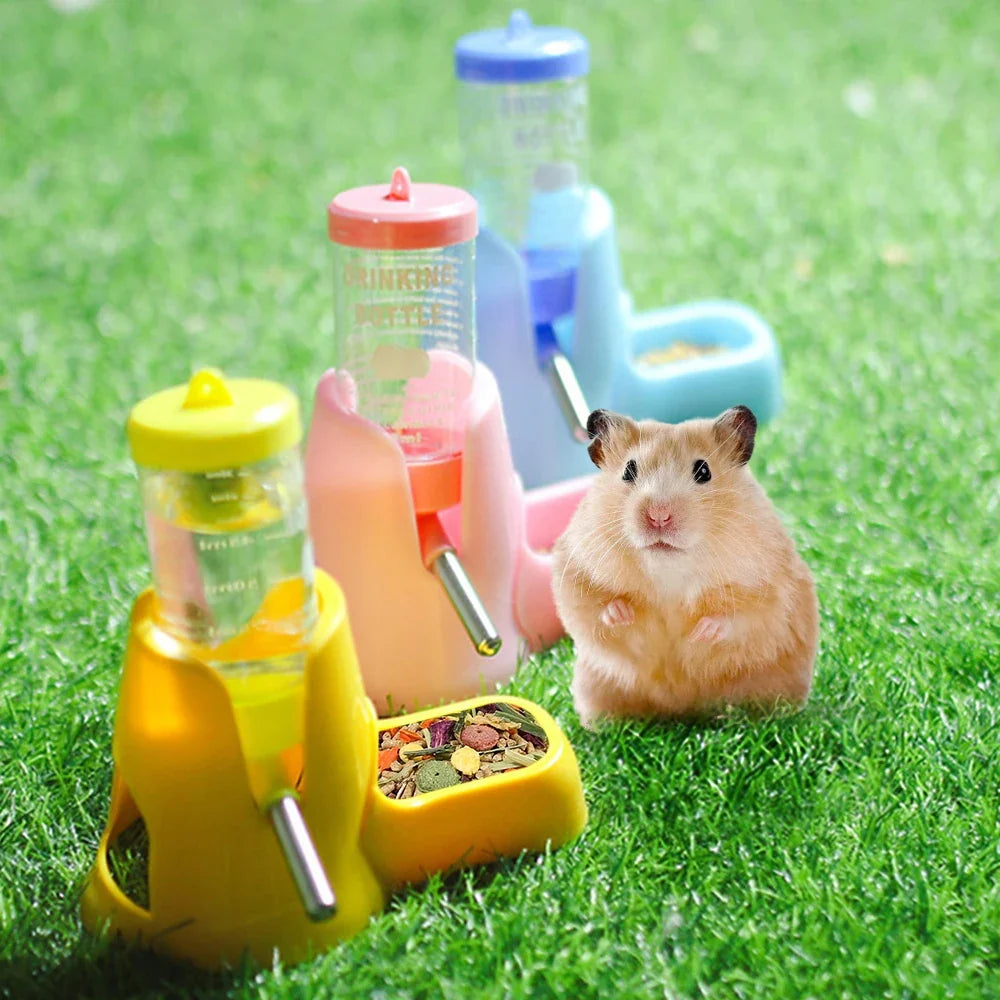 Random Automatic Water Bottle Drinking Feeder Dispenser Bottle 80ML with Food Feeder Station bowl Pet Container for Small Animal