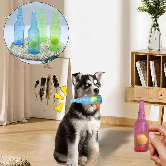 Interactive Dog Chew Toy | Squeaky Silicone Beer Bottle with Tennis Ball