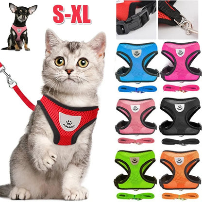 Breathable Mesh Cat Harness and Leash Set | Reflective Soft Vest for Small Cats and Dogs