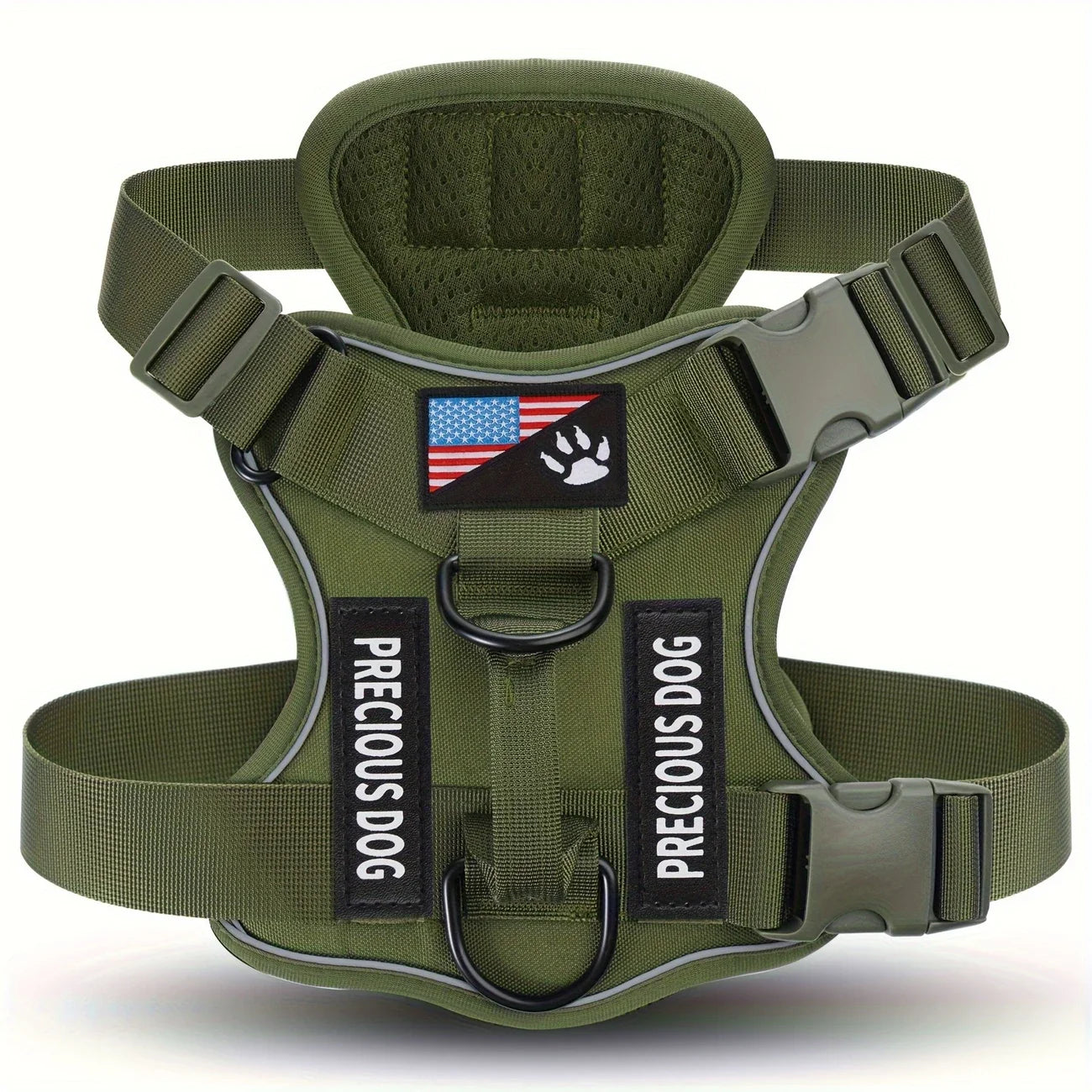 Anti-Pull Tactical Dog Harness with Night Reflective Strips, Heavy-Duty Nylon Military-Grade Vest-Style Leash for Large Dog