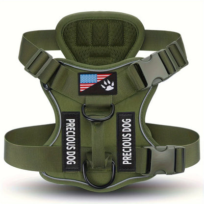 Anti-Pull Tactical Dog Harness with Night Reflective Strips, Heavy-Duty Nylon Military-Grade Vest-Style Leash for Large Dog