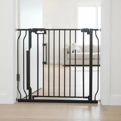 Baby Gate, 29.5"-46.4" Extra Wide, 30" High, Dog Gate for Stairs Doorways and House, Easy Step Walk Thru Auto Close Child Gate Pet Security Gate with Pressure Mount Kit and Wall Mount Kit, Black