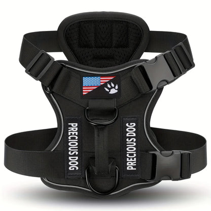 Anti-Pull Tactical Dog Harness with Night Reflective Strips, Heavy-Duty Nylon Military-Grade Vest-Style Leash for Large Dog