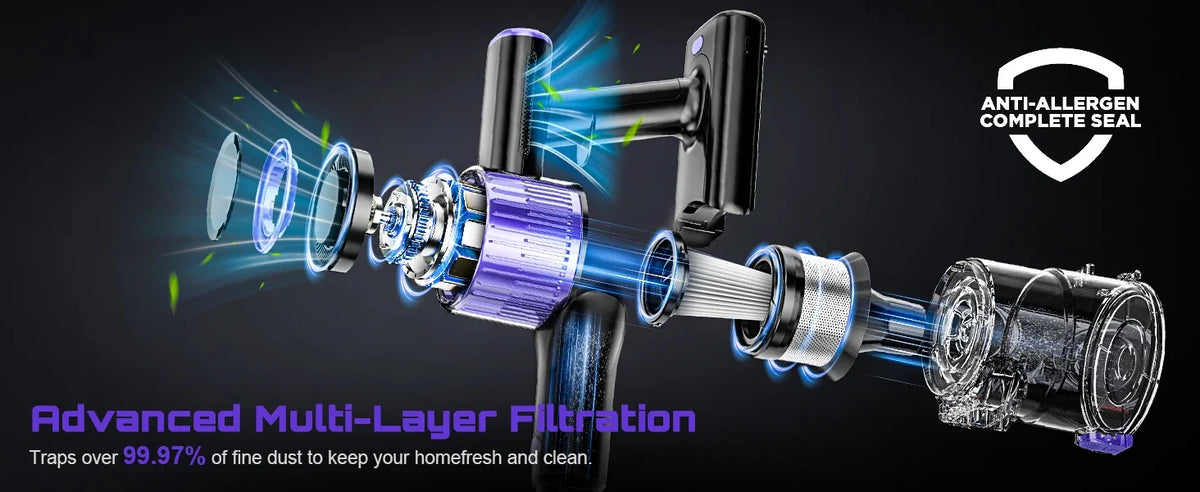 Cordless Handheld Vacuum Cleaner,55KPA,Touch Screen,Smart Dust Sensor,Auto Speed Control for Home Bed/Carpet/Pet Hair/Hard Floor