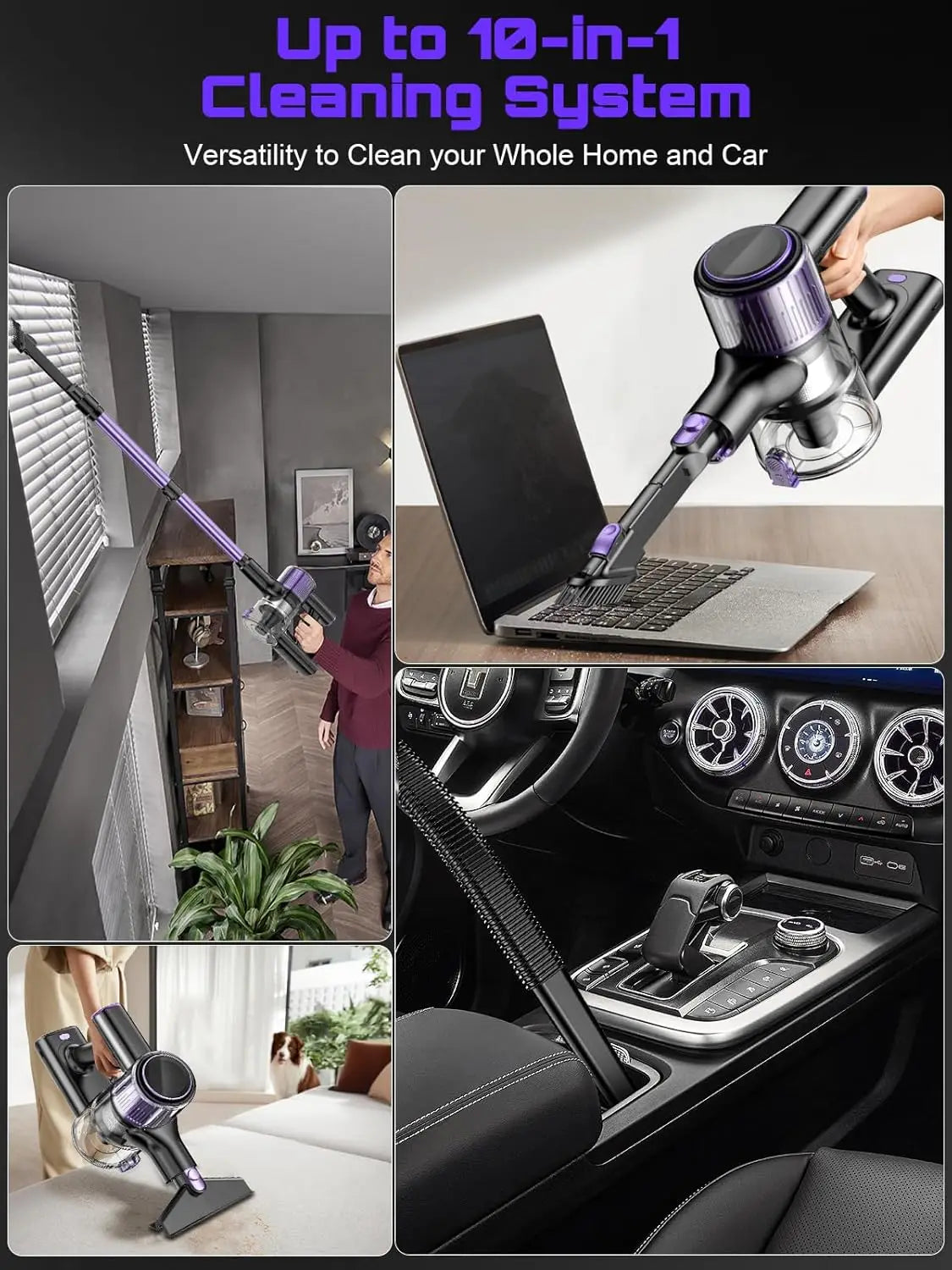 Cordless Handheld Vacuum Cleaner,55KPA,Touch Screen,Smart Dust Sensor,Auto Speed Control for Home Bed/Carpet/Pet Hair/Hard Floor