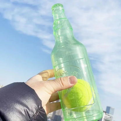 Interactive Dog Chew Toy | Squeaky Silicone Beer Bottle with Tennis Ball