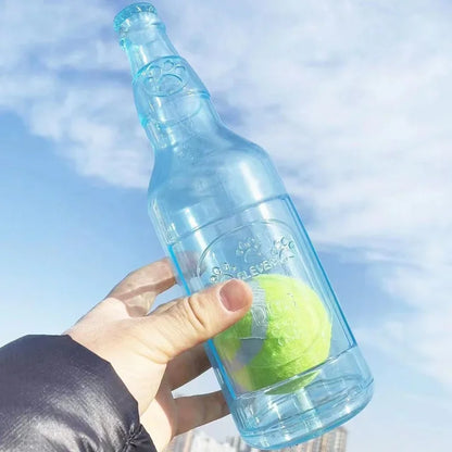 Interactive Dog Chew Toy | Squeaky Silicone Beer Bottle with Tennis Ball