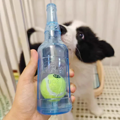 Interactive Dog Chew Toy | Squeaky Silicone Beer Bottle with Tennis Ball