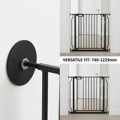 Baby Gate, 29.5"-46.4" Extra Wide, 30" High, Dog Gate for Stairs Doorways and House, Easy Step Walk Thru Auto Close Child Gate Pet Security Gate with Pressure Mount Kit and Wall Mount Kit, Black
