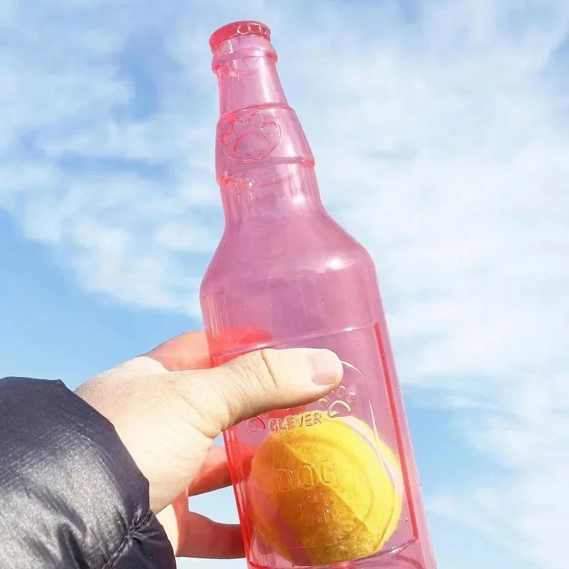 Interactive Dog Chew Toy | Squeaky Silicone Beer Bottle with Tennis Ball