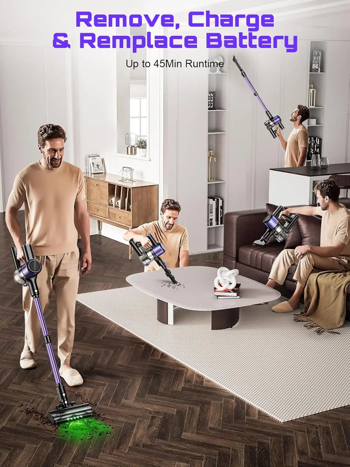 Cordless Handheld Vacuum Cleaner,55KPA,Touch Screen,Smart Dust Sensor,Auto Speed Control for Home Bed/Carpet/Pet Hair/Hard Floor