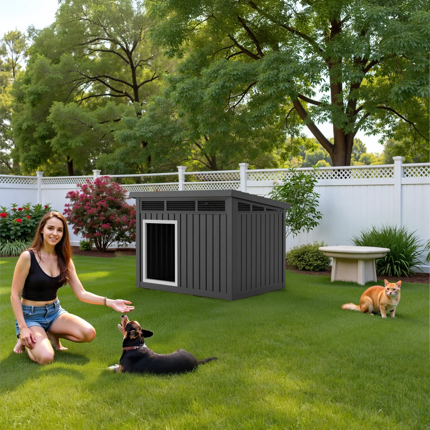 Resin Dog House With Hydraulic Rod Waterproof Insulated Kennel