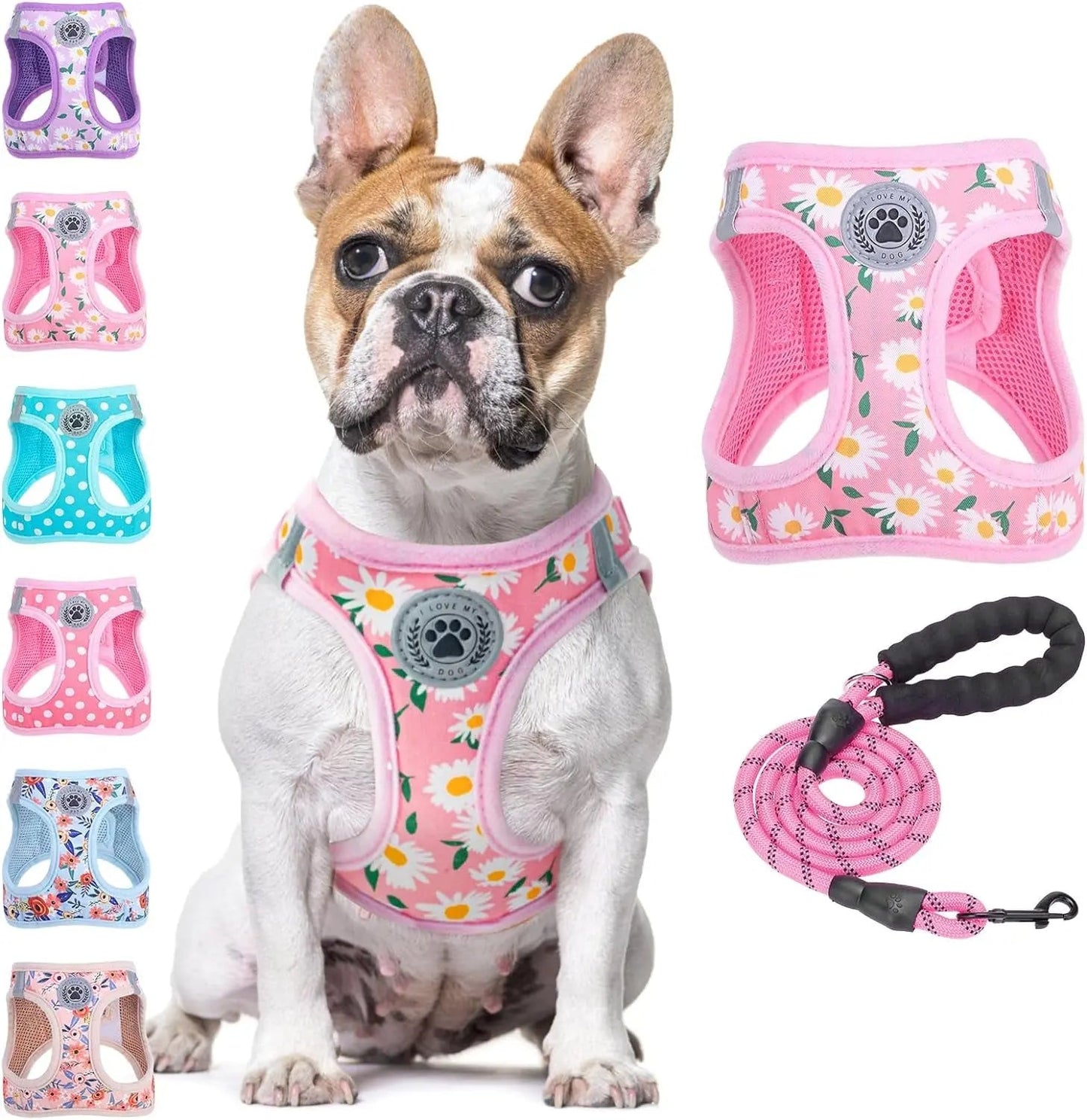 Step-In Dog Harness & Leash Set in Various Patterns – Reflective No Pull (XS- XL)