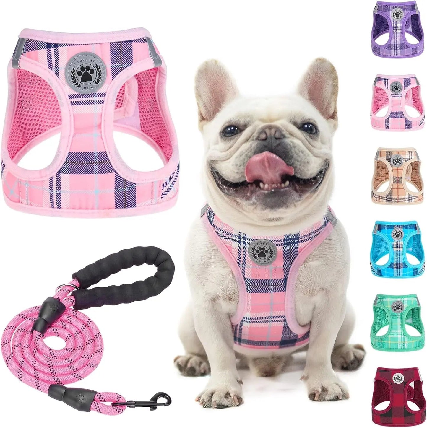 Step-In Dog Harness & Leash Set in Various Patterns – Reflective No Pull (XS- XL)