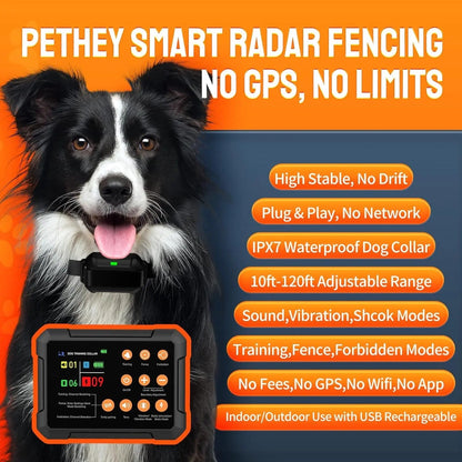 Wireless Dog Fence Radar 3in1 Training No Go Zone Waterproof Collar up to 1 acre