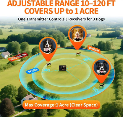 Wireless Dog Fence Radar 3in1 Training No Go Zone Waterproof Collar up to 1 acre