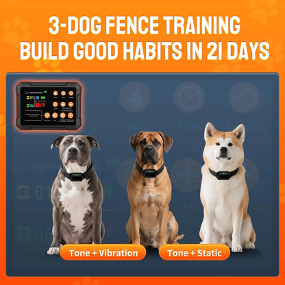 Wireless Dog Fence Radar 3in1 Training No Go Zone Waterproof Collar up to 1 acre